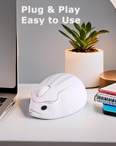 Wireless Mouse Cute White Hamster Shape Silent Fun Portable Novelty Funnny Optical 1200DPI USB Cordless Mice for PC Laptop Computer Notebook MacBook Travel Office Kids Girl Boy Men Women Adults Gift