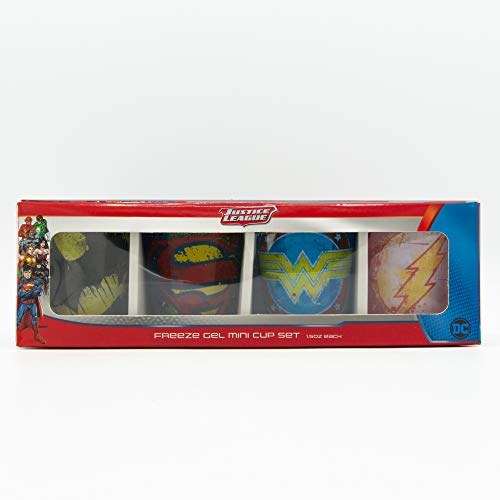 Image of Silver Buffalo Superhero Splatter Paint Logo Plastic Gel Mini Cups, Set of 4 Freeze Set, 1.5 ounce, Multicolor