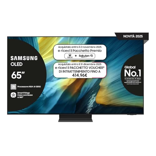 SAMSUNG Smart TV 65'' QE65S95FAEXZT OLED 4K, NQ4 AI Gen4 Processor, 4K AI Upscaling, Glare Free, Dolby Atmos & OTS+, Infinity One Design, 2025