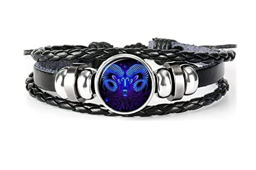 TechAffect Bracelet en cuir avec signe du zodiaque Bélier - Fait à la main - Confortable, léger et réglable - Cadeau de naissance pour homme Cover