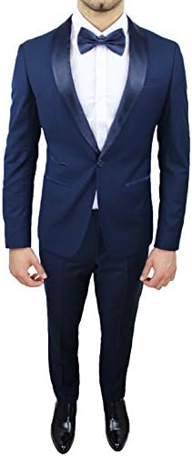 Abito Completo Uomo Sartoriale Raso Slim Fit Vestito Smoking Aderente  Elegante Cerimonia : Amazon.it: Abbigliamento