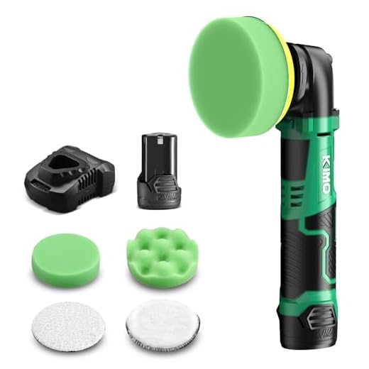 KIMO 12V 4" 3000RPM Cordless Car Buffer Polisher Kit w/ 2.0Ah Battery & Fast Charger, Variable Speed, 4 Polishing Pads for Removing Car Scratch, Polishing Car/Home Appliance/Ceramic/Boat Detailing