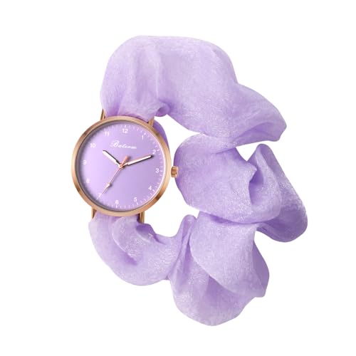 Silverora Armbanduhren Damen Elastische Damenuhren: Klare Leicht Ablesbare Ultradünne Analoge Quarz Uhren Damen Einziehbare Stretchband Haarbanduhr Studentenuhren Geschenke für Frauen Mädchen Lila