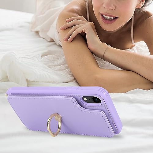 Image of for iPhone XR Case with Card Holder and Strap for Women,Crossbody Lanyard,Kickstand Ring Stand,Snap Clasp,Phone Wallet Cases 6.1 inch(Purple)