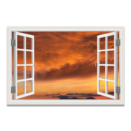 Lienzo de ventana falsa para decoración de sala con paisaje de montaña y lago de 30x45cm