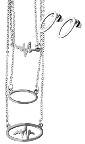 Preisvergleich Produktbild Edelstahl Schmuckset Lebenslinie Kette + Ohrringe Ohrstecker silber modern