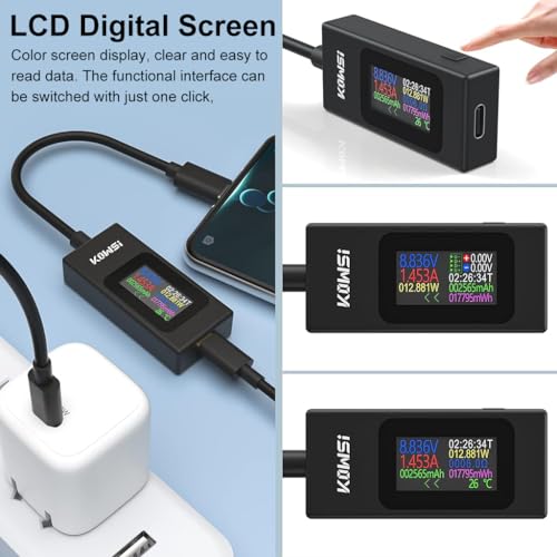 Image of Serplex Type C USB Power Tester LCD Digital Multimeter for Laptop Power Adapter, Voltage Current Voltmeter Amp Volt Ammeter Detector USB Cable Charger Indicator DC4-30V /0-6.5A