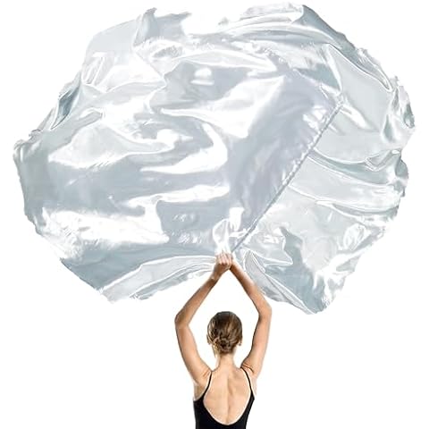 Wuchieal 55" Praise Dance Worship Flags with Flexible Rods Semicircle Worship Angel Wing Flag for Dance Church 2 pieces Silver Cover