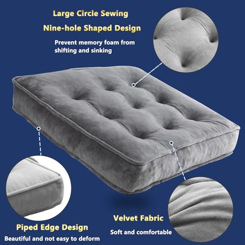 Floor Pillow Set of 2, Memory Foam Meditation Cushion, Floor Cushions for Adults Sitting, Large Square Seat Cushions for Yoga, Couch, Sofa, Kids, Living Room, 20x20 Inch (Grey) - Image 6