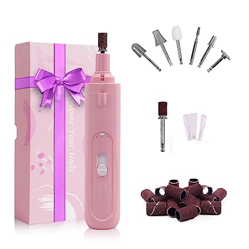 Gogoing® Nail Drill Cordless Electric Machine 8 In 1 Set, Portable Electric Rechargeable Nail Drill Kit,For Acrylic Gel Nails, Dual Direction Rotation & 8 Attachments, Pink #TOP30