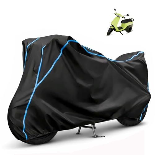Image of Compatible with Ola S1 Air Waterproof Two Wheeler Scooter Body Cover Water Resistant, Heavy Duty, UV Rays, Dust & Scratch Protection for All-Modal & Variants (Black,Sky Blue Piping)