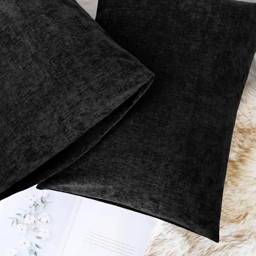 Image of CaliTime Throw Pillow Covers Decorative 20 X 26 Inches Pack of 2 Cozy Chenille Standard Pillow Shams Cases for Couch Sofa Bed Living Room Home Black