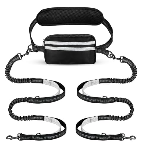 Dual Two Dog Leash ，Compatible for Running & Fitness Multifunctional Reflective Hands-Free Pet Lead Adjustable Durable Design(Pink)