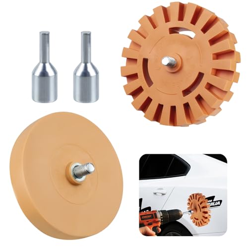 NineSSJLY Lot de 2 Gomme à Stickers – Disque Gomme 100 mm & 88 mm pour Perceuse – Retire Autocollants, Résidus de Colle sur Voiture, Verre, Métal –...