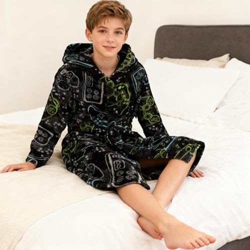 Image of Girls Fleece Hooded Robes Kids Warm Bath Robe for Girls Soft Fuzzy Bathrobe