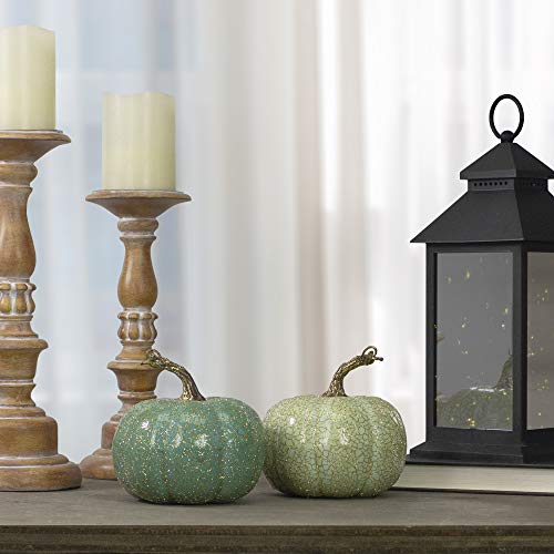 Northlight Set of 2 Green and Gold Crackle Fall Harvest Tabletop Thanksgiving Pumpkins, 5-Inch