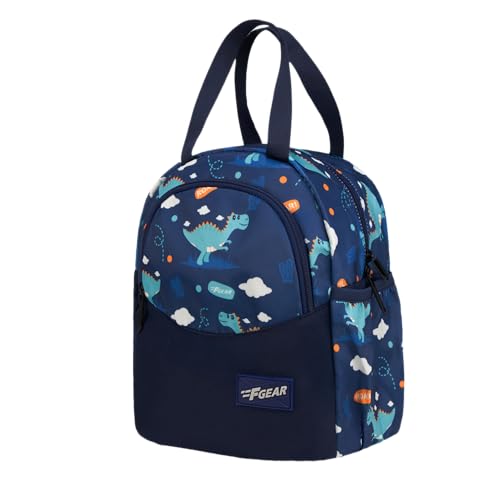 Image of F Gear Cibo Blue Roar Dino 11L Kids Lunch Bag for School|2 Spacious Compartment with Bottle Holder|Lightweight & Durable|Unique Playful & Fun Dino Print|Lunch Bag for School, Travel & Picnic