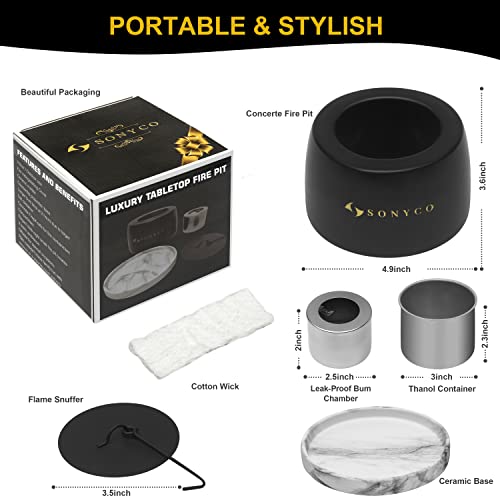 Sonyco Concrete Tabletop Fire Pit, Mini Fire Pit Bowl, Smokeless Indoor Fire Pit, Table Top Fireplace For Home Decor, Patio & Outdoor (Black) #TOP2