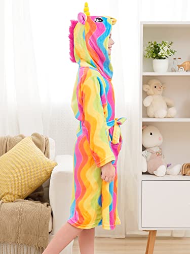 Doctor Unicorn Soft Unicorn Hooded Bathrobe Sleepwear - Unicorn Gifts For Girls (Unicorn Rainbow Stripe, 5-6 Years) #TOP2