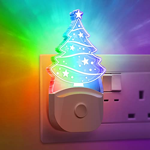 Emeritpro Christmas Tree Night Light Plug in Wall 2 Pack, Plug in Night Lights with 8 Color RGB Mode & Dusk to Dawn Sensor, Ideal for Christmas Gifts