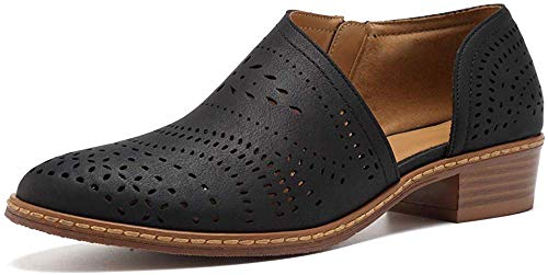 JITUUE Ankle Boots for Women Casual Slip On Loafers Pointed Toe Chunky Block Low Heel Shoes Cut Out Office Dress Comfy Casual Booties2