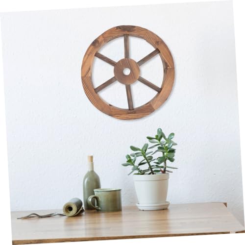 Roue de charrue en bois de 40 cm objet déco rustique mural - 4