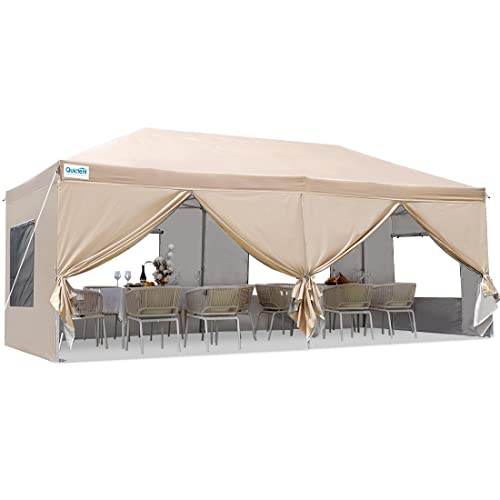 Quictent Privacy 10X20 Ft Pop Up Canopy With Sidewalls Ez Up Canopy Tent Instant Shelter With Mesh Window For Outdoor Event-(Begie) #TOP9
