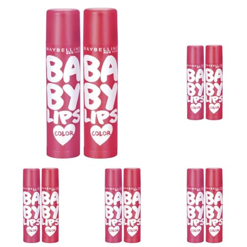 Image of Maybelline New York Lip Balm, With SPF, Moisturises and Protects from the Sun, Baby Lips Cherry Crush & Baby Lips Berry Crush, Red (Pack of 10), 8g