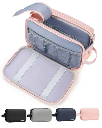 Chakipee Toiletry Bag for Women - Travel Toiletries Organizer Dopp Kit Water Resistant Cosmetic Bag for Toiletry Accessories, Lightweight Pink Toiletries Bags with Zippers, Bathroom Essentials