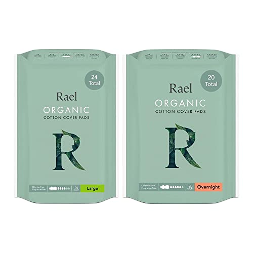 Rael Organic Cotton Cover Large Pads (24 Count) & Overnight Pads (20 Count) Bundle