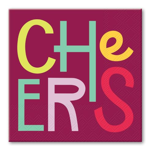 Image of Punch Studio 30-Count Disposable Paper Decorative Cake /Cocktail Party Napkins, 5 inch Square, Cheers