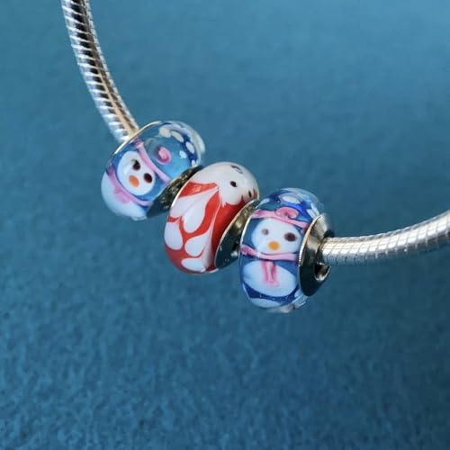 3pcs Handmade Murano Charms for Pandora Bracelets, 925 Sterling Silver Charms fit Pandora Bracelets, Snowman & Snowflake Beads, Bead Charms for Women by TIFVGEV - Image 3