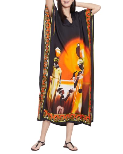 Image of Oussum Plus Size Kaftan Dresses for Women, Polyester Summer Caftan Cover Up Maxi Beach Dress, 1X-3X