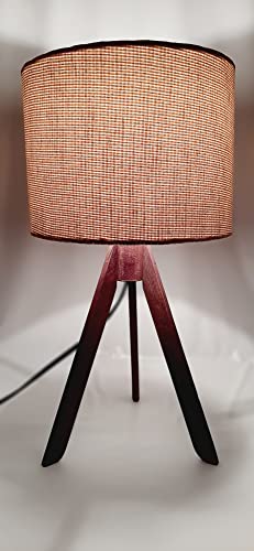 Kit 2 Abajur Pendente Moderno Madeira Exclusiva Bivolt (Tripé Imbuia/Cúpula Rustico Retro Escuro)