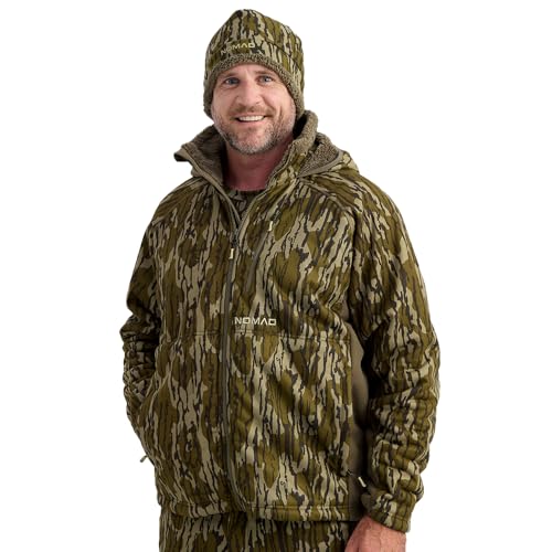 Nomad Mens Harvester VX3 Jacket - Insulated, Wind-Resistant, and Quiet Hunting Jacket for Cold-Weather Performance, Mossy Oak Bottomland Camo, Medium