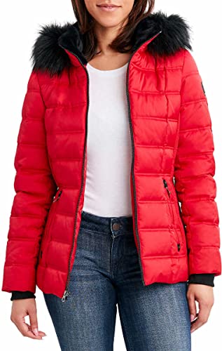 Nautica Womens Faux Fur Trim Hooded Midweight Puffer Jacket2