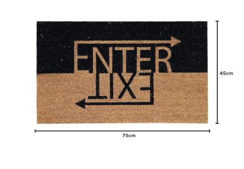 Image of Onlymat Enter Exit Printed Anti-Slip Doormat (Black and Brown) Rectangular Shaped Entryway Rug Natural Coir Material with PVC Backing for Outdoor Entrance Home Multipurpose Mats (75cm x 45cm)