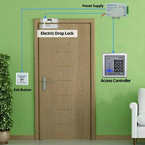 YAVIS Komplettes Set RFID-Zugangssystem + Verriegelung mit elektrischer Bolzen + 110 – 240 V AC 12 V DC 3 A 36 W Power Supply + Eingang Eingang Nummernblock 10 Tasten EXIT Charms Schlüssel