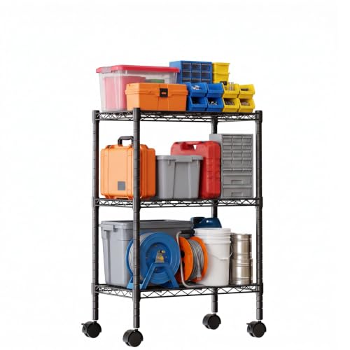 Image of DUMOS 3-Tier Metal Storage Shelves, Shelving Unit, Storage Rack, 23 inch W