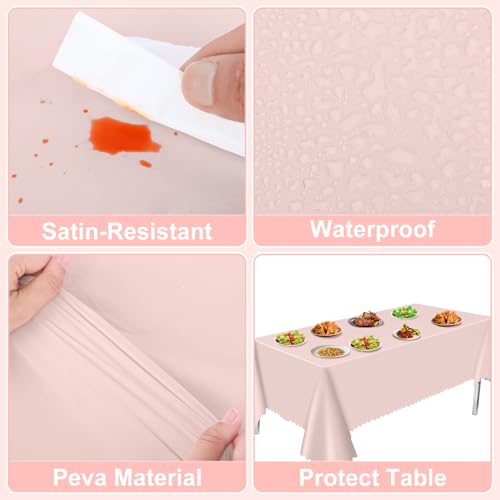 Image of NatNarr 6 Pcs Plastic Light Pink Tablecloths, Scalloped Table Cloths