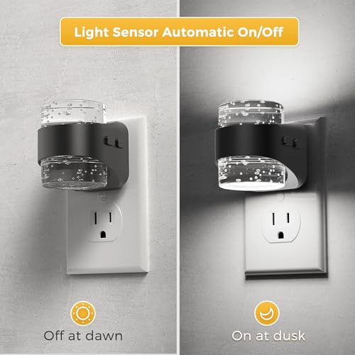 Image of L LOHAS LED Night Light, 5000K Bubble Night Lights Plug into Wall, Acrylic Night Lights with Light Sensor, Adjustable Brightness,Soft White Plug in Nightlights for Rooms Bathroom Hallway