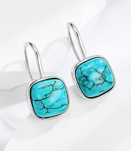 Genuine Turquoise Drop Earrings for Women Square Oval Blue Green Gemstone Dangling Earring 925 Sterling Silver Jewelry for Her Wife Mom4