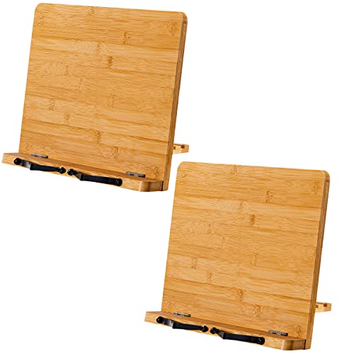 Pipishell 2 Pack Bamboo Book Stands Large Cookbook Holder Reading Stand (13.4 X 9.5 In) With 5 Adjustable Height, Foldable Wooden Book Holder For Textbook, Recipe, Music Book, Tablet Stand #TOP6