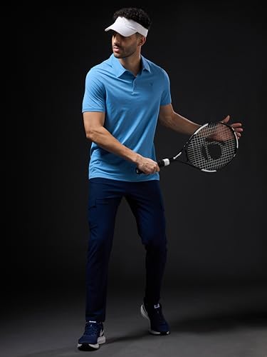 Image of TECHNOSPORT Men's Solid Slim Fit Polo Collar T-Shirt COTFLEX Half Sleeve Button Polyester for Gym Running Workout UPF50+ Anti Odour