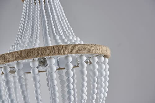 Agv Lighting Farmhouse Wood Beaded Chandeliers, Retro Antique Rustic Pendant Light Fixture, 4-Lights, Perfect For Foyer, Living Room, Bedroom, Ivory White, Kitchen Dining Room, Ivory White Bead #TOP4