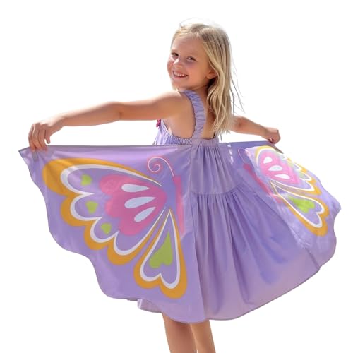 Kid Girls Butterfly Wings Dress - Toddler Cotton Sleeveless Fairy Sundress with Pockets Purple 6-7Y
