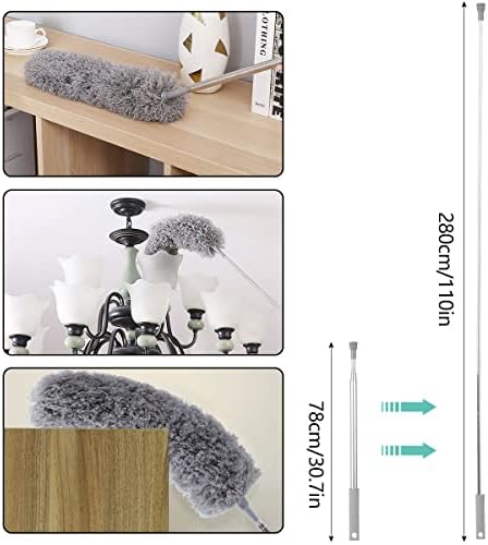 5PCs Feather Duster For Cleaning- Extendable Dusters with Extension Pole 30 to 110 Inches, Flexible Telescopic Microfiber Hand Duster Appliances Cleaning Tool for Home Bedroom Kitchen