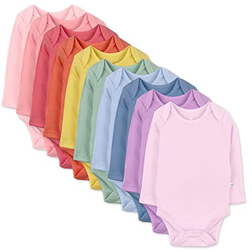 HonestBaby 10-Pack Long Sleeve Bodysuits One-piece for Infant Baby Boys, Girls, Unisex, Rainbow Gems Pinks, 0-3 Months by HonestBaby - Used condition - US$50.20