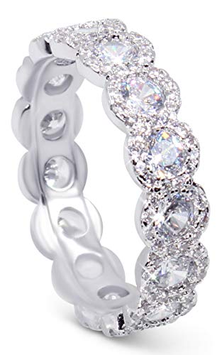 Savlano 18K White Gold Plated Cubic Zirconia Round Cut Eternity Ring Band for Women2