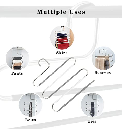Pants Hangers Non Slip Space Saving Hangers 4 Pack S-Shape Trousers Hangers Stainless Steel Clothes Hangers Closet Organizer For Pants Jeans Scarf Trouser Tie Towel(4 Pack (Gray And White) #TOP1